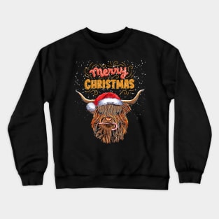 Highland cow and Merry Christmas, Christmas with cute Highland Cow, for nativity day Crewneck Sweatshirt